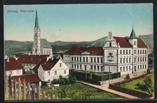 AK Zeltweg /Obersteier, Strassenpartie mit Kirche