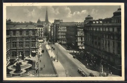 AK Wien, Kärntnerstrasse mit Brunnen