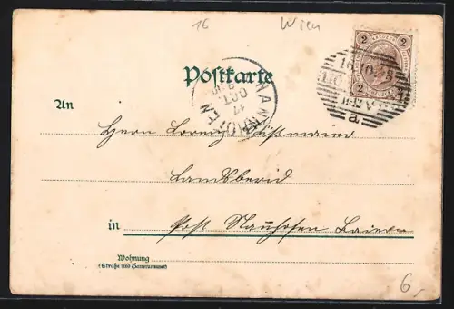 Lithographie Wien, Rathaus mit Passanten