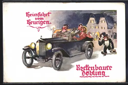 AK Wien-Döbling, Rockenbauer, Heimfahrt vom Heurigen