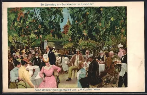 AK Wien-Nussdorf, Ein Sonntag am Bockkeller , Gäste im Gastgarten