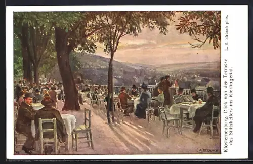 Künstler-AK Klosterneuburg, Blick von der Terrasse des Stiftskellers ins Kierlingertal
