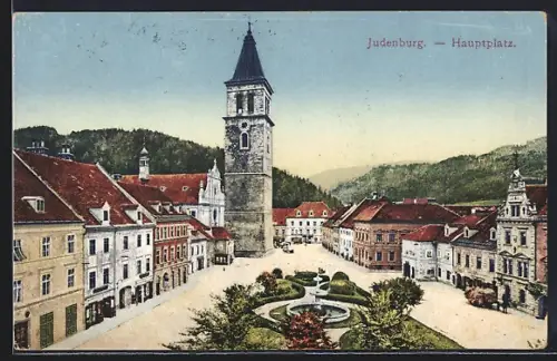 AK Judenburg, Hauptplatz mit Häuserzeilen