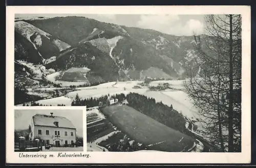 AK Unterzeiring, Gasthaus u. Tabak-Trafik Sepp Vasold, Ortsansicht