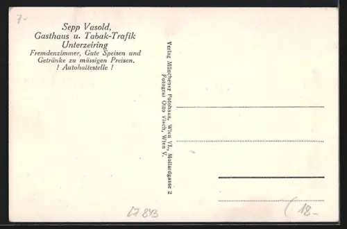 AK Unterzeiring, Gasthaus u. Tabak-Trafik Sepp Vasold, Ortsansicht