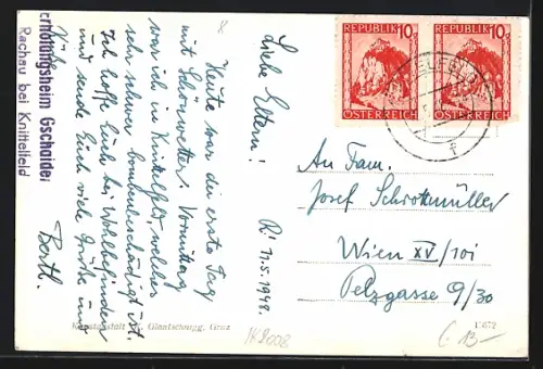 AK Knittelfeld, Hauptplatz mit Rathaus und Gasthof Gösser Bier-Niederlage