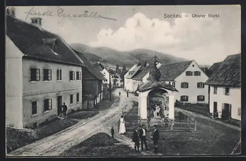 AK Seckau, Oberer Markt mit Gedenkstätte