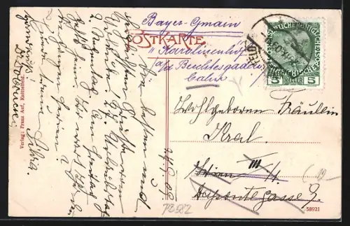 AK Knittelfeld, Stadtpfarrkirche vom Teich aus gesehen