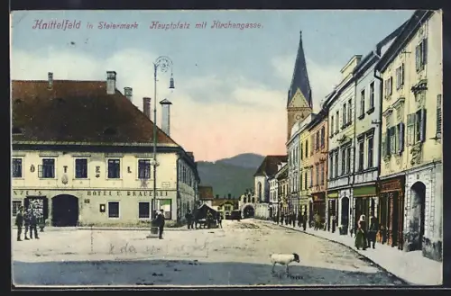 AK Knittelfeld /Stmk., Hauptplatz mit Kirchengasse