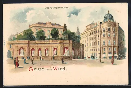 Lithographie Wien, Partie am Albrechtsbrunnen