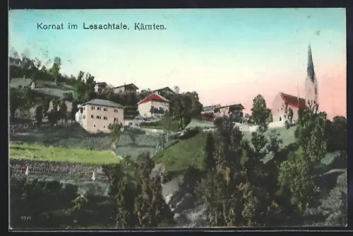 AK Kornat im Lesachtal, Ortspartie mit Kirche