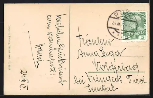 AK Villach, Eisenbahnbrücke, Blick zur Kirche, Gipfelpanorama