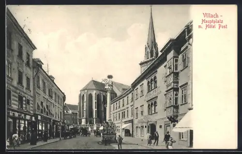 AK Villach, Hauptplatz mit Hotel Post