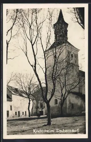 AK Saubersdorf, Blick auf den Turm des Kinderheims
