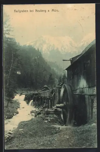 AK Karlgraben bei Neuberg a. Mürz, Schleuse mit Bergpanorama