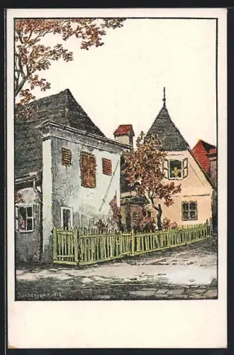 Künstler-AK Wels, Ansicht aus der Fischergasse