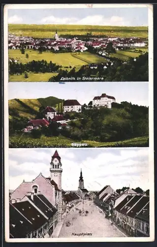 AK Leibnitz /Steiermark, Ortsansicht, Seggau und Blick auf den Hauptplatz
