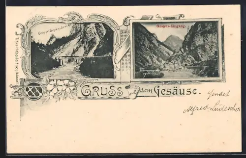 AK Gesäuse, Die grosse Gesäusbrücke und Eingang zum Gesäus