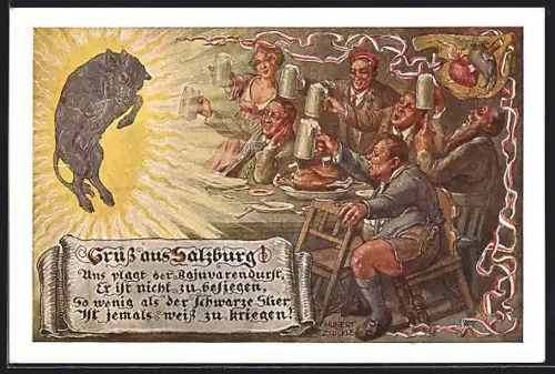 Künstler-AK Hubert von Zwickle: Salzburg, Erscheining eines Ochsen in der Kneipe