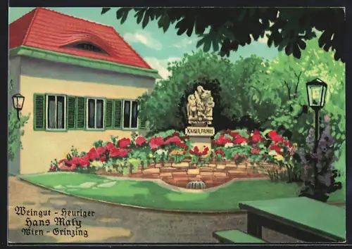 Künstler-AK Wien-Grinzing, Heurigen-Restaurant Hans Maly, Sandgasse