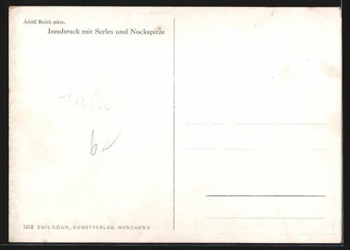 Künstler-AK Innsbruck, Teilansicht mit Serles Und Nockspitze
