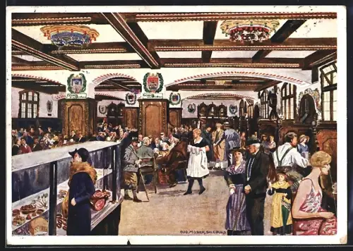 Künstler-AK Salzburg, Hotel Pitter, Pitter-Keller