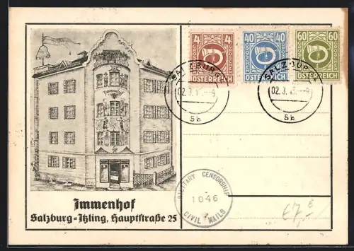 AK Salzburg-Itzling, Der Eingang vom Hotel Immenhof