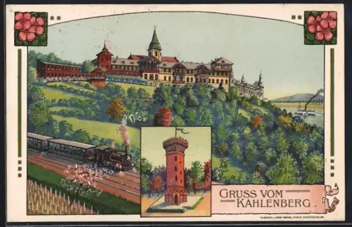 AK Wien-Kahlenberg, Warte m. Eisenbahn