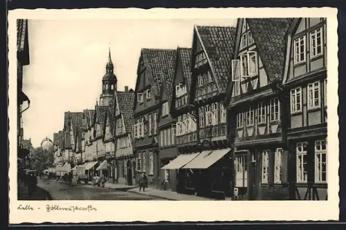 AK Celle, Blick in die Zöllnerstrasse mit altdeutschen Fachwerkhäusern