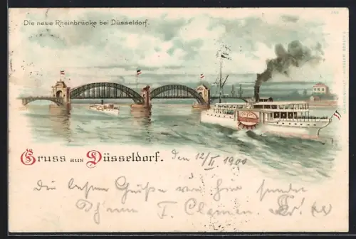 Künstler-AK Düsseldorf, Die neue Rheinbrücke