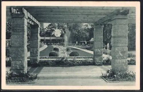 AK Coburg, Deutsche Rosenschau 1929, Blick auf die Gaststätte vom Sintflutbrunnen aus