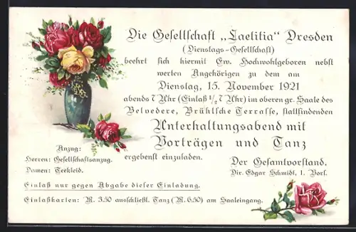 Künstler-AK Dresden-Striesen, Gesellschaft Laetitia 1921, Kügelgenstrasse