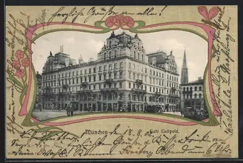 Lithographie München, Cafe Luitpold, Blumen mit Libelle, Passepartout