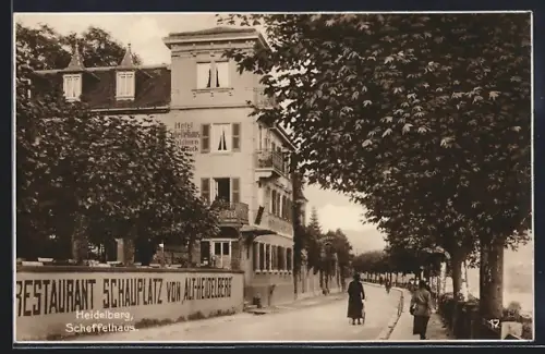 AK Heidelberg, Hotel Scheffelhaus mit Strassenpartie