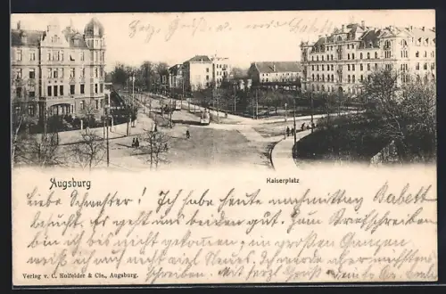AK Augsburg, Kaiserplatz mit Strassenbahn
