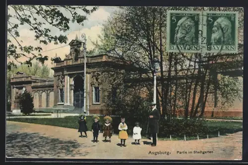 AK Augsburg, Partie mit Gasthaus im Stadtgarten
