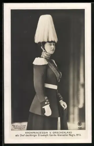 AK Kronprinzessin von Griechenland in Uniform des Chefs des Königin Elisabeth Garde-Grenadier-Regiments No. 3