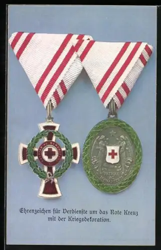 AK Ehrenzeichen für Verdienste um das Rote Kreuz mit der Kriegsdekoration