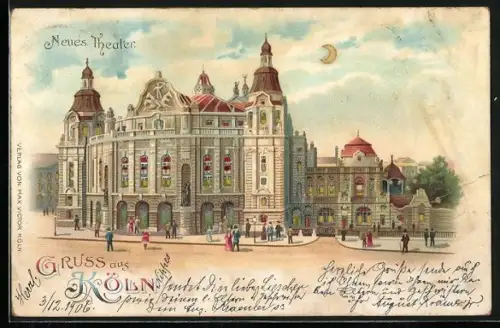 Lithographie Köln-Neustadt, Neues Theater, Halt gegen das Licht