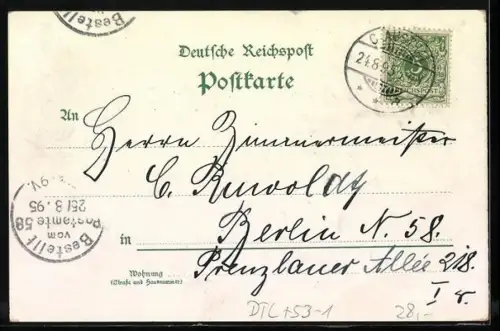 Vorläufer-Lithographie Clausthal, 1895, Hotel zur goldenen Krone, Marktkirche, Oberbergamt, Totalansicht
