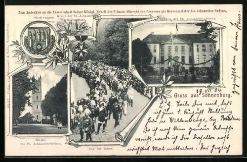 AK Sonnenburg, Zug der Ritter, Kirche des St. Johanniter-Ordens, Schloss des St. Johanniter-Ordens