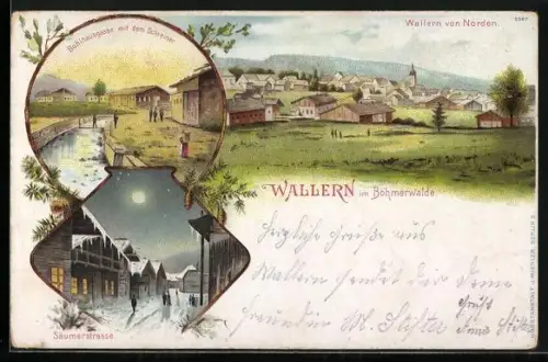 Lithographie Wallern, Böhlhausgasse mit dem Schreiner, Säumerstrasse