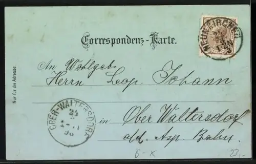 Mondschein-Lithographie Neunkirchen /N. Ö., Evangel. Kirche, Marktplatz, Peterskirche, Rathaus