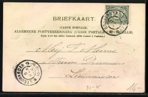 Passepartout-Lithographie Groningen, Blick zur Heeresburg im Eichenblatt