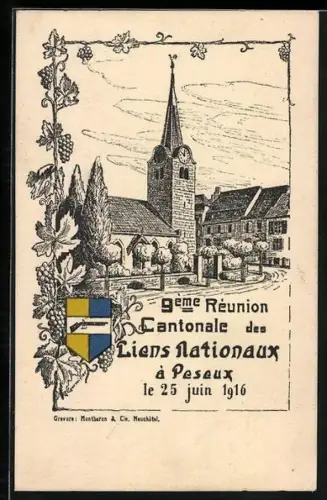 Künstler-AK Peseux, 9eme Réunion Cantonale des Lien Nationaux 1916