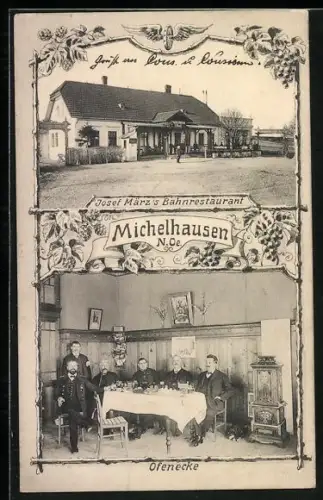 AK Michelhausen /N. Oe., Bahnrestaurant von Josef März, Ofenecke