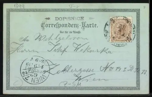 Mondschein-Lithographie Mähr. Kromau, Neue Brücke, Grosser Ringplatz, Bezirkshauptmannschaft