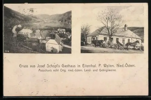 AK Weiten /N.-Oe., Eitenthal, Josef Schopf`s Gasthaus, Ortsansicht aus der Vogelschau