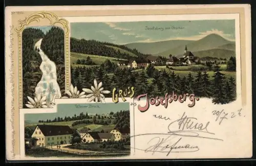Lithographie Josefsberg, Wiener Bruck, Lassingfall, Ortsansicht mit Ötscher
