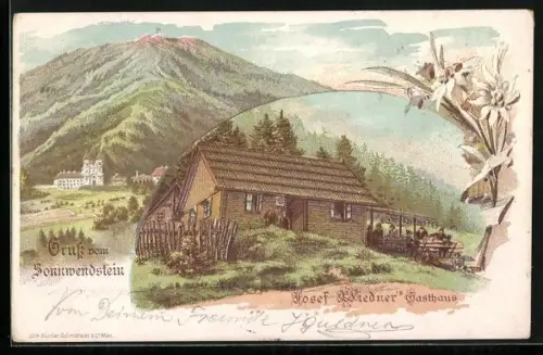 Lithographie Schottwien, Sonnwendstein, Gasthaus Josef Wiedner